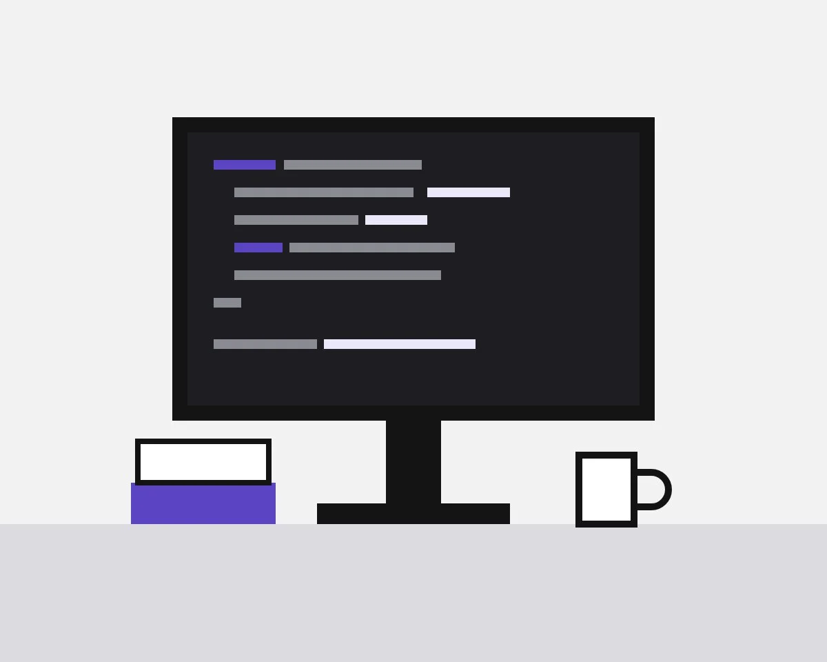 Desk with a monitor showing code