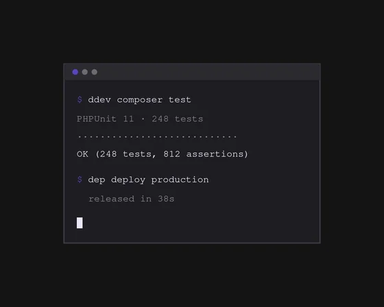 Terminal with passing tests and a deploy