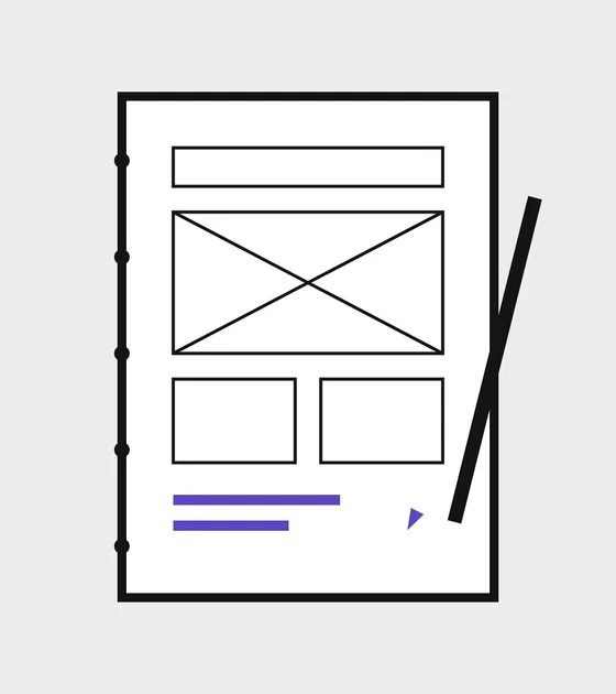 Notebook with a wireframe sketch